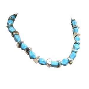 Vintage Rosecraft Light Blue and Silver Tone Asymmetric Beads Beaded Necklace